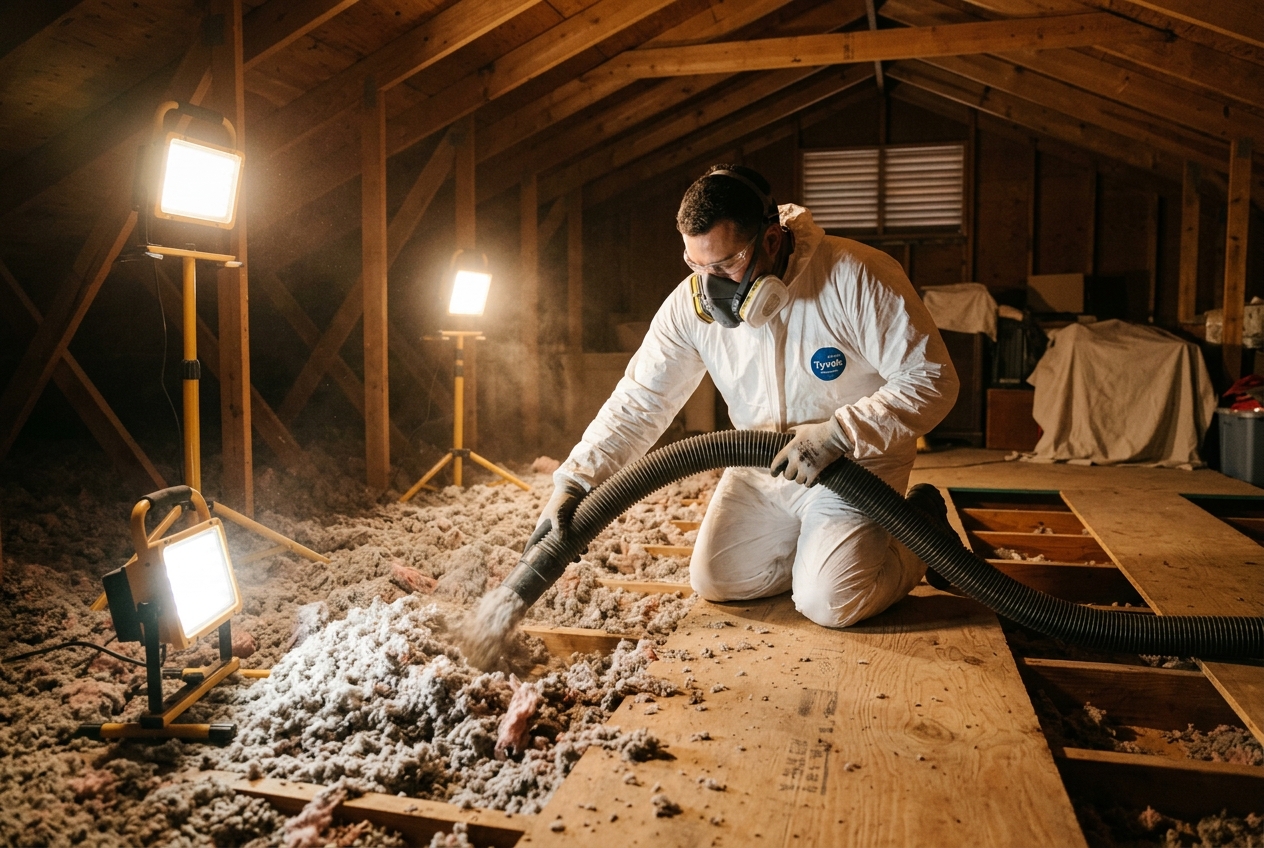 Professional attic insulation removal in Cypress TX home
